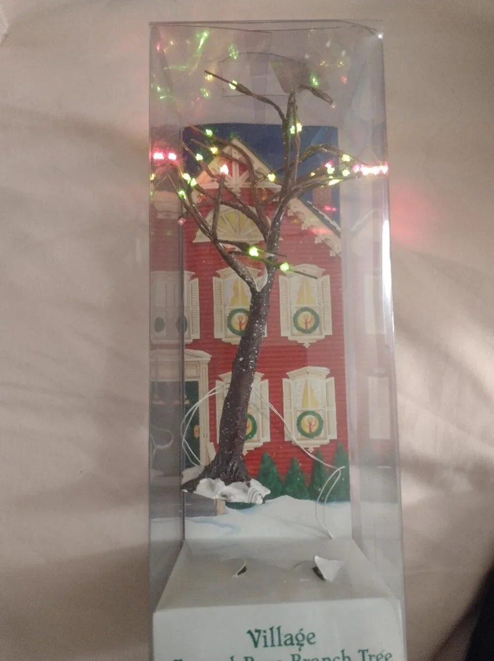 NIB Department 56 Christmas Village Frosted Bare Branch Tree W/ Lights Set Of 2